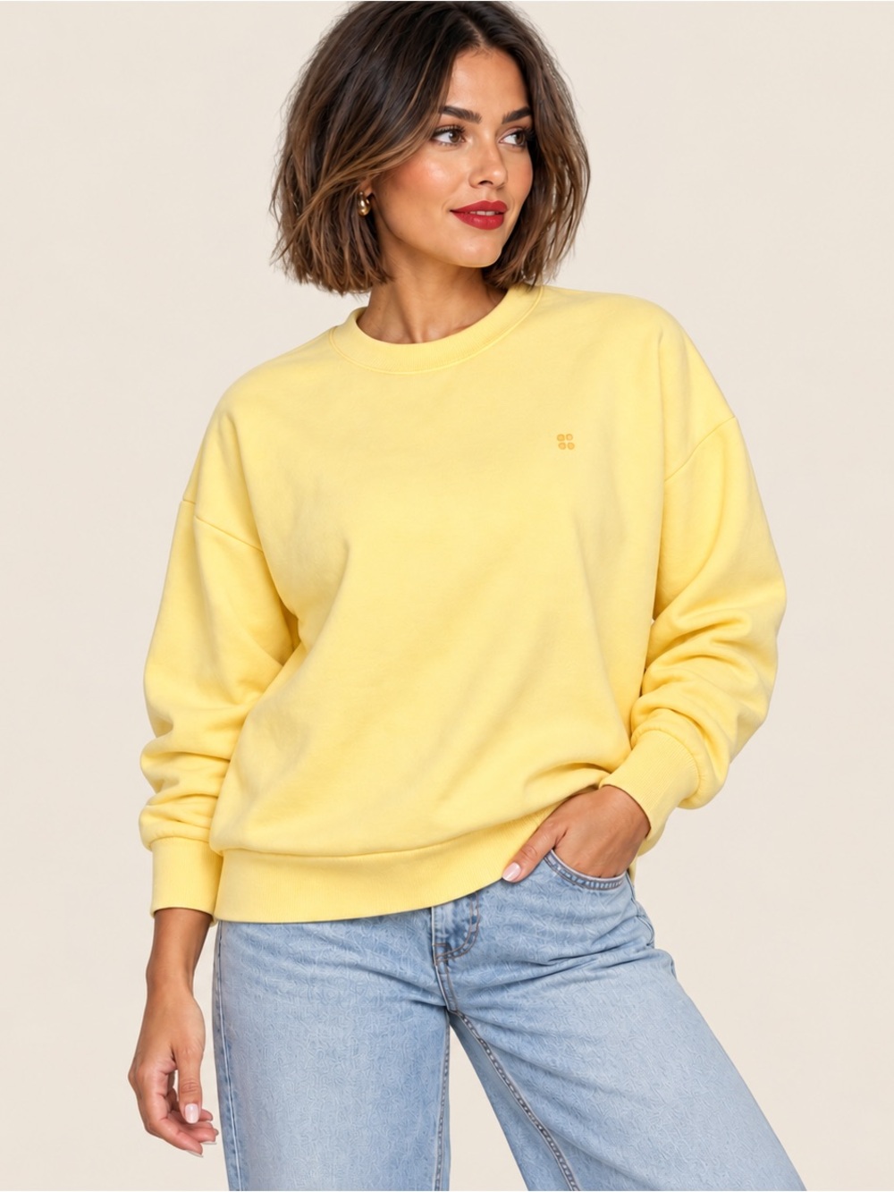 Sweaty Betty Yellow Oversized Crewneck Sweatshirt Pullover sz L